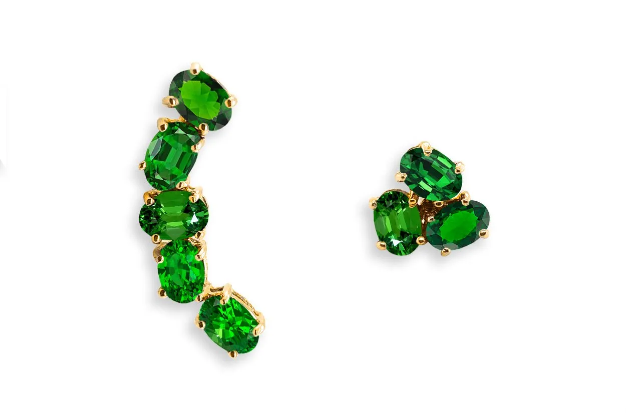 Earrings Asymmetrical Gemstones & 18kt Gold