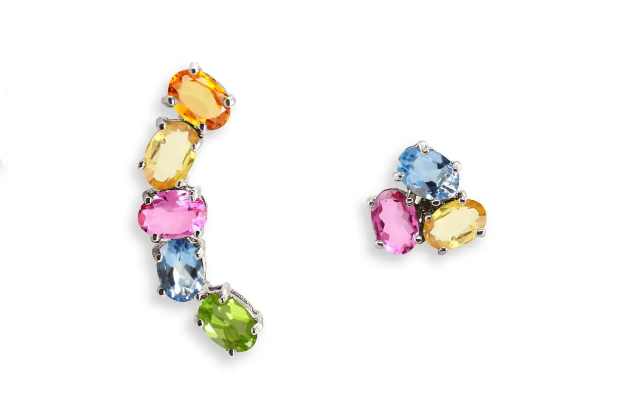Earrings Asymmetrical Gemstones & 18kt Gold