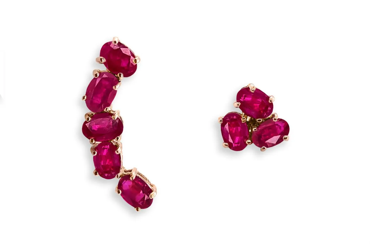 Earrings Asymmetrical Gemstones & 18kt Gold
