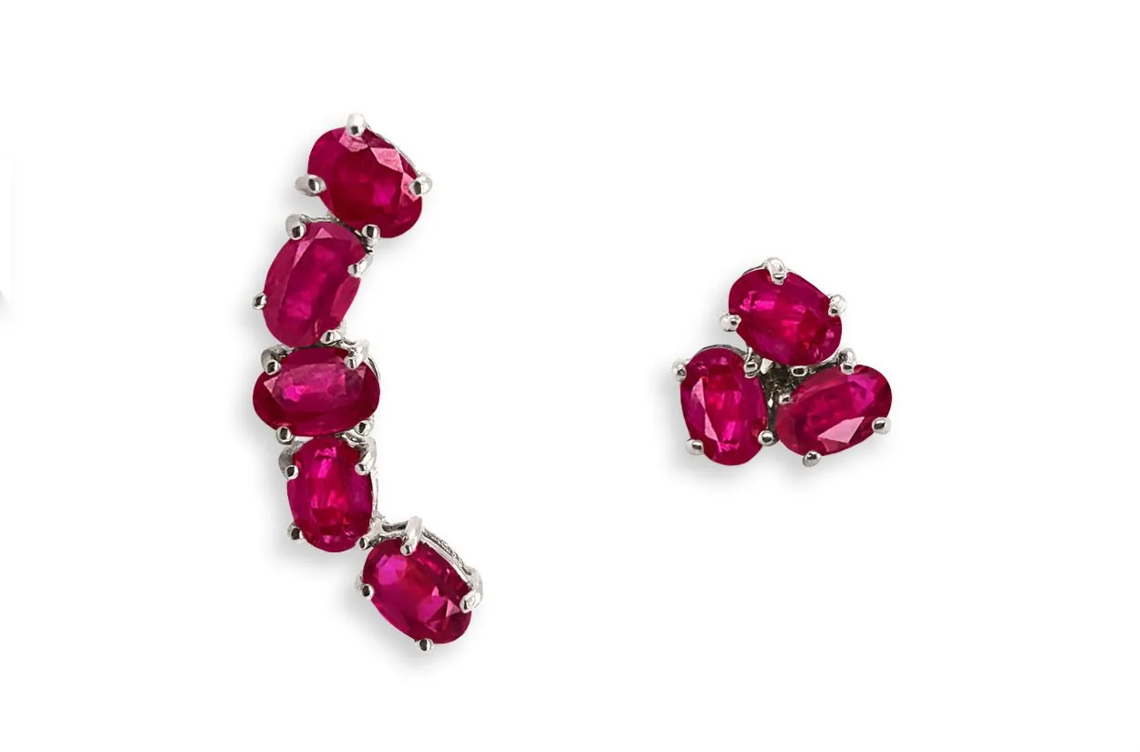 Earrings Asymmetrical Gemstones & 18kt Gold