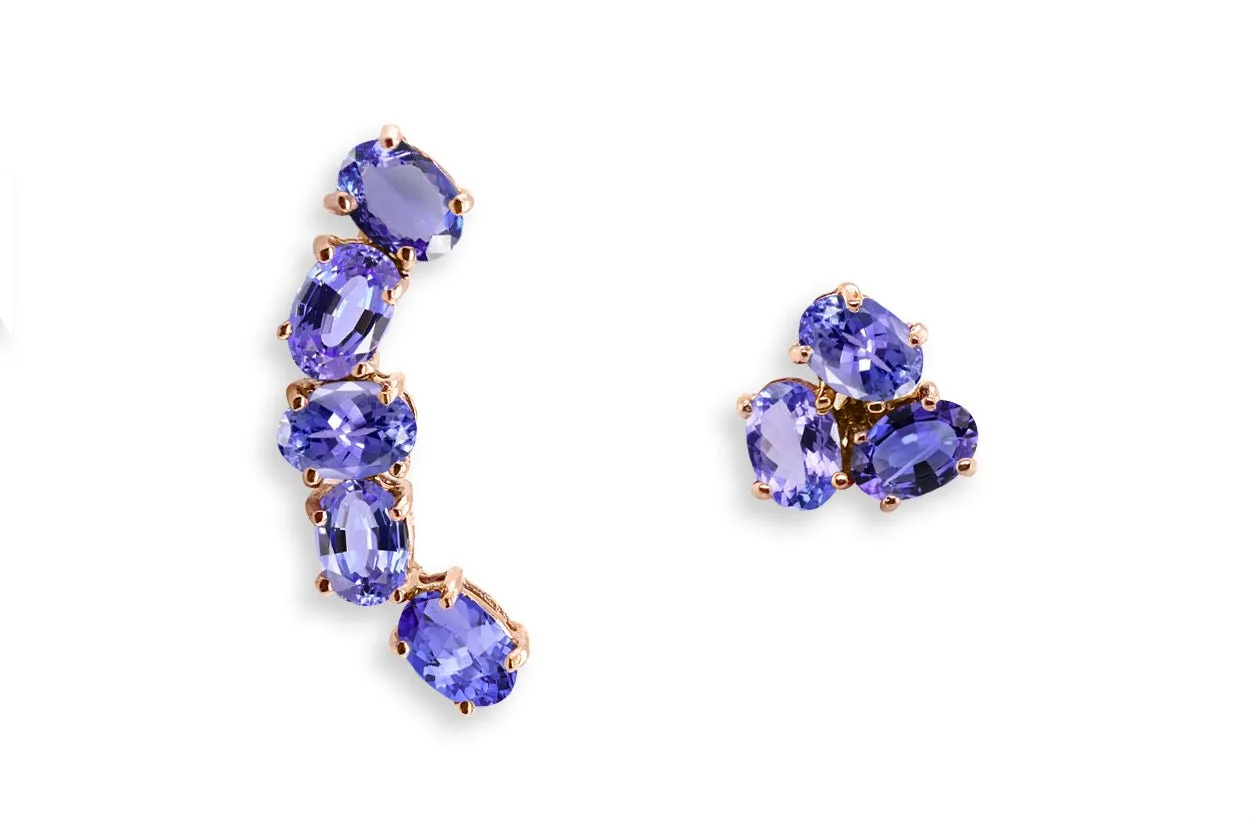 Earrings Asymmetrical Gemstones & 18kt Gold