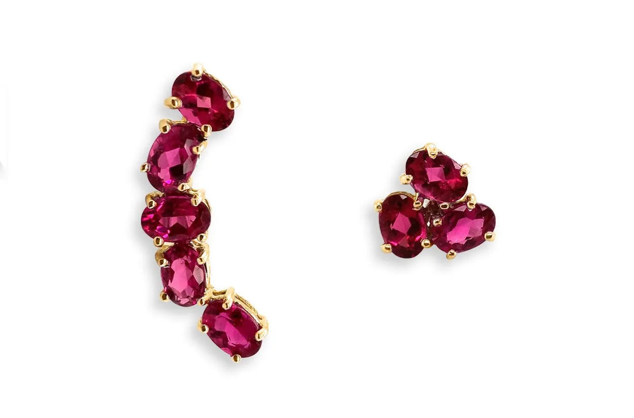 Earrings Asymmetrical Gemstones & 18kt Gold