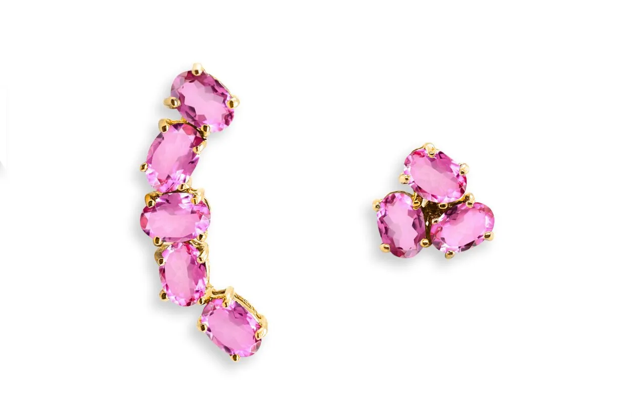 Earrings Asymmetrical Gemstones & 18kt Gold