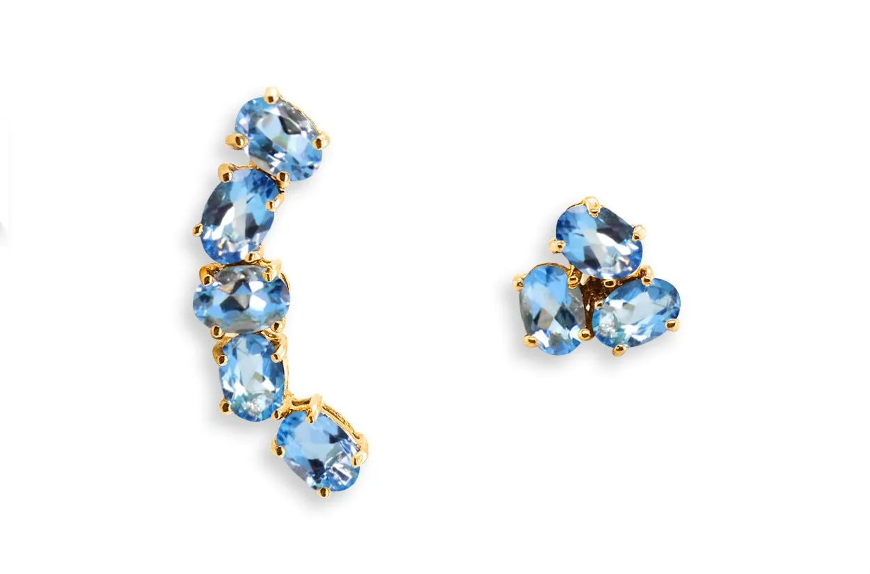 Earrings Asymmetrical Gemstones & 18kt Gold