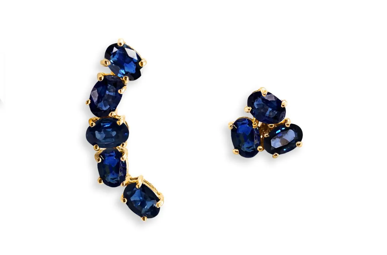 Earrings Asymmetrical Gemstones & 18kt Gold