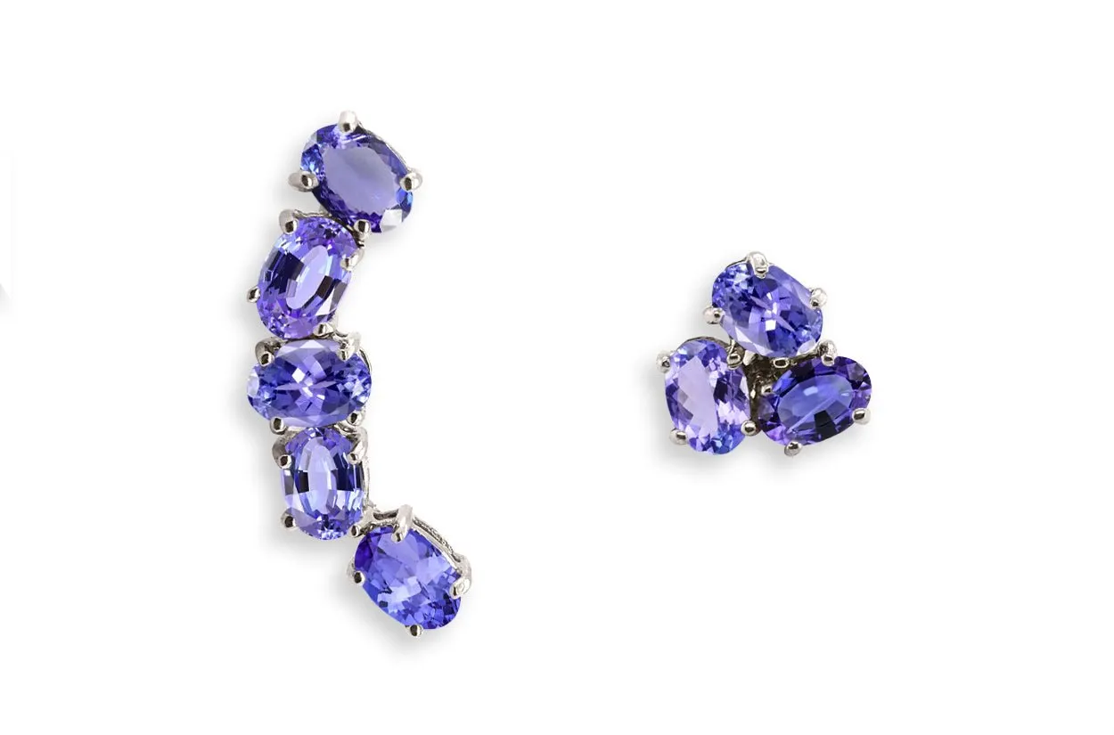 Earrings Asymmetrical Gemstones & 18kt Gold