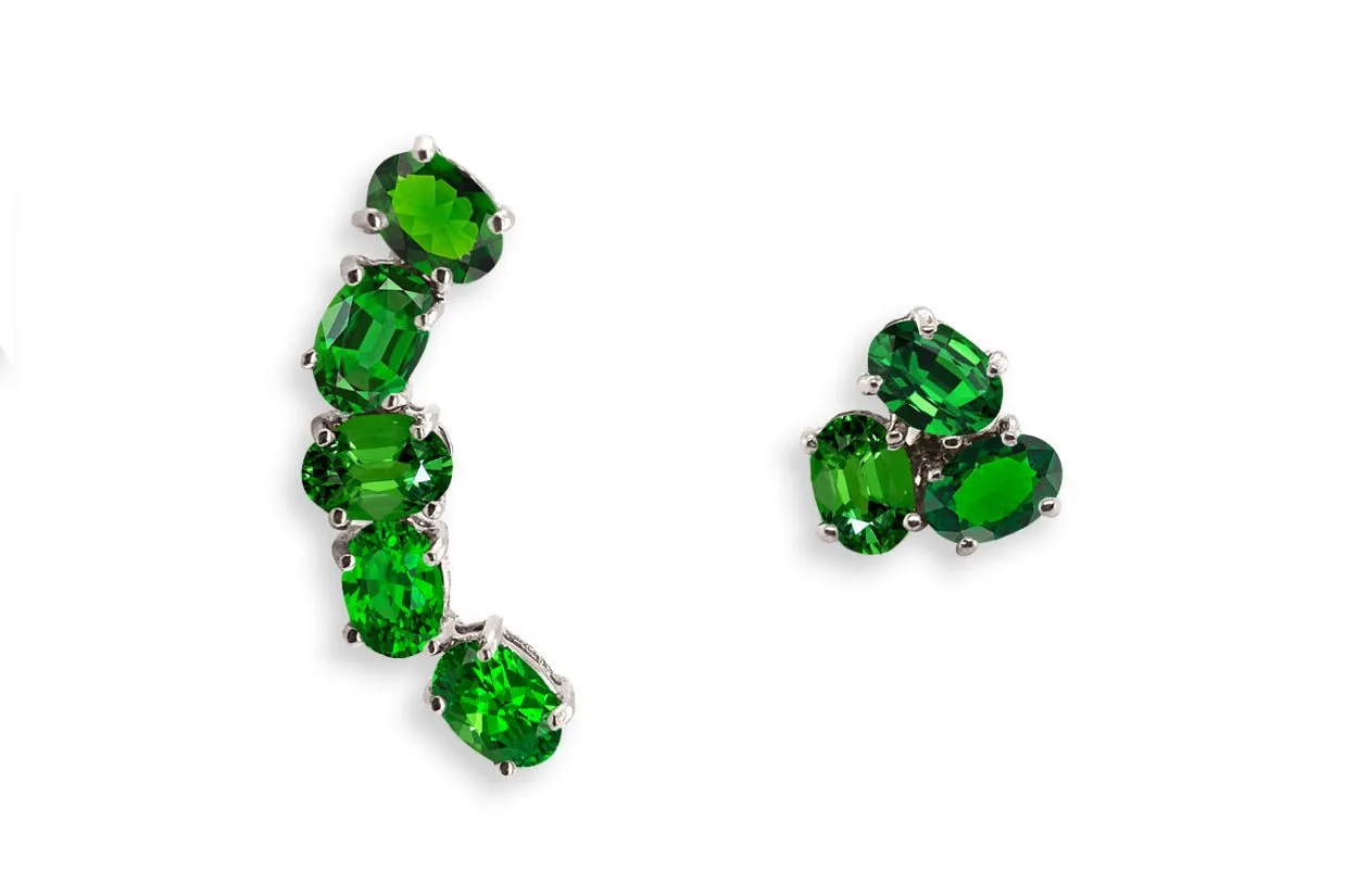 Earrings Asymmetrical Gemstones & 18kt Gold