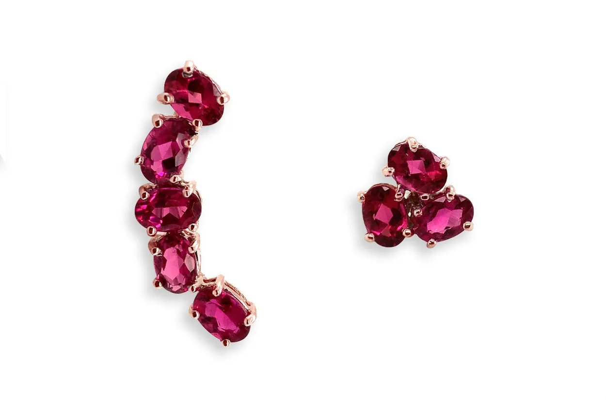 Earrings Asymmetrical Gemstones & 18kt Gold