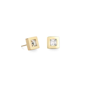 Earrings square stainlees steel gold & crystal