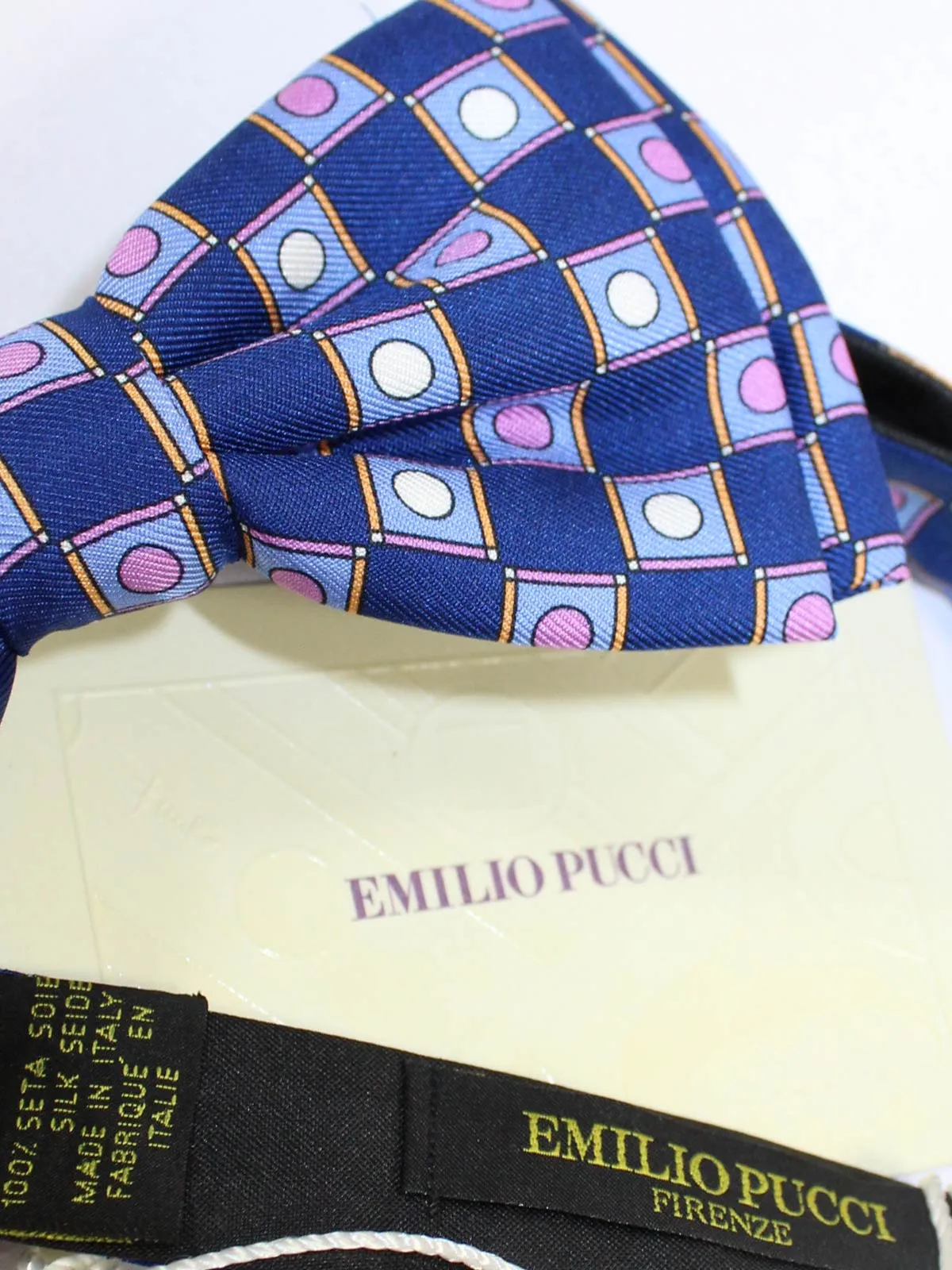 Emilio Pucci Silk Bow Tie Purple Pink Squares & Dots - Pre Tied FINAL SALE