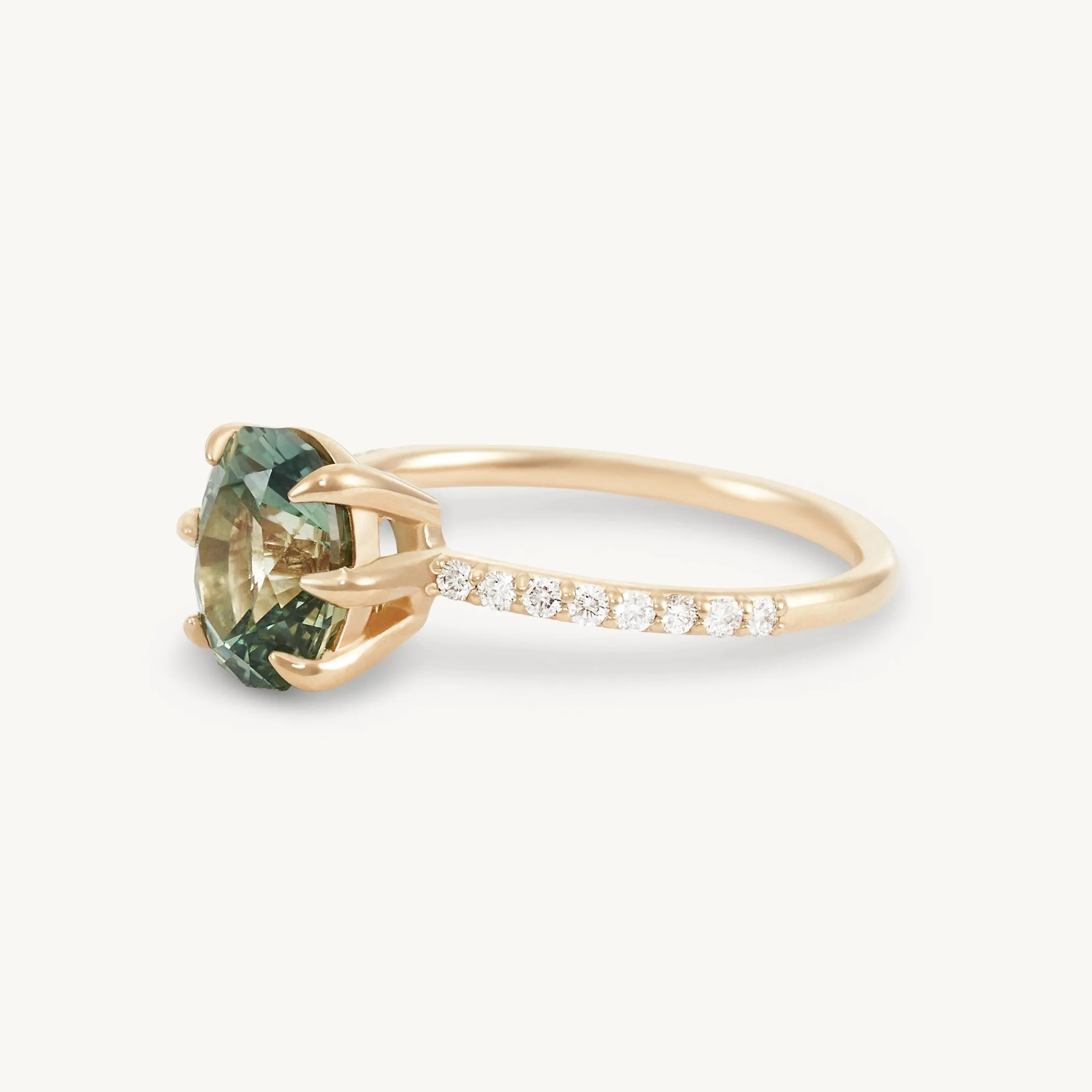 enchanted souls one-of-a-kind ring - 14k yellow gold ring, mint green oval cut sapphire