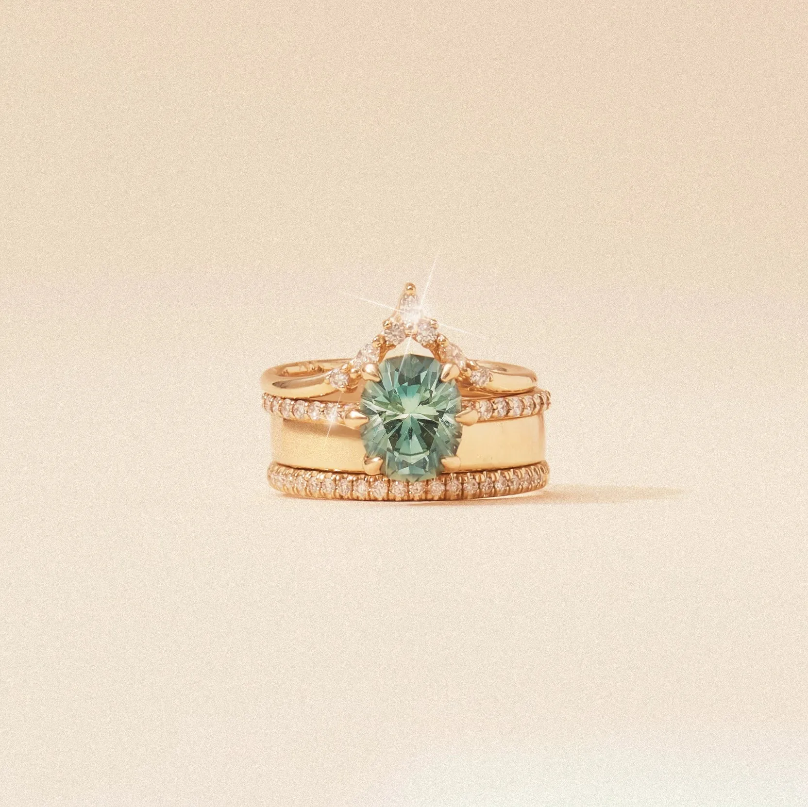 enchanted souls one-of-a-kind ring - 14k yellow gold ring, mint green oval cut sapphire