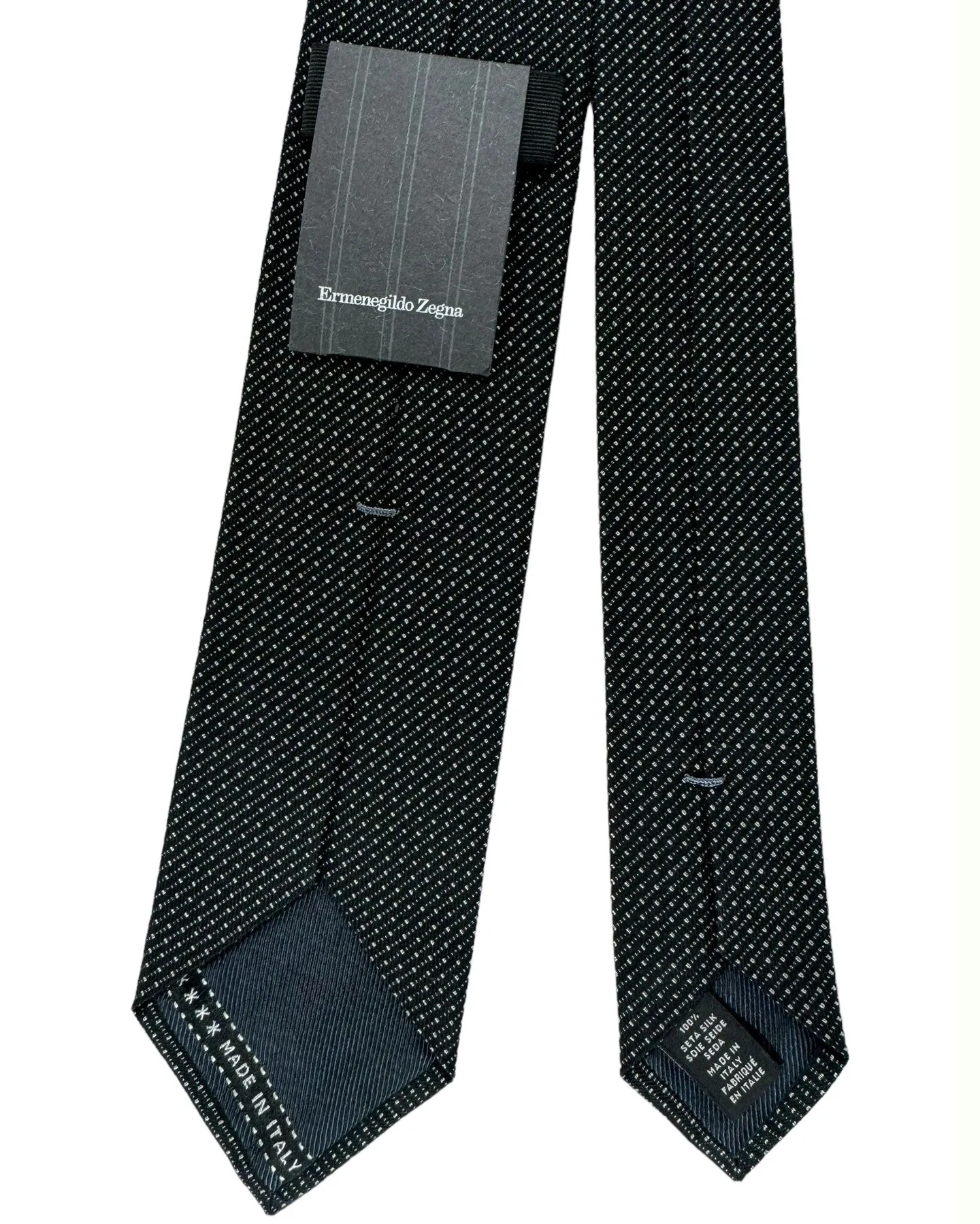 Ermenegildo Zegna Narrow Tie Black Silver Striped Micro Pattern