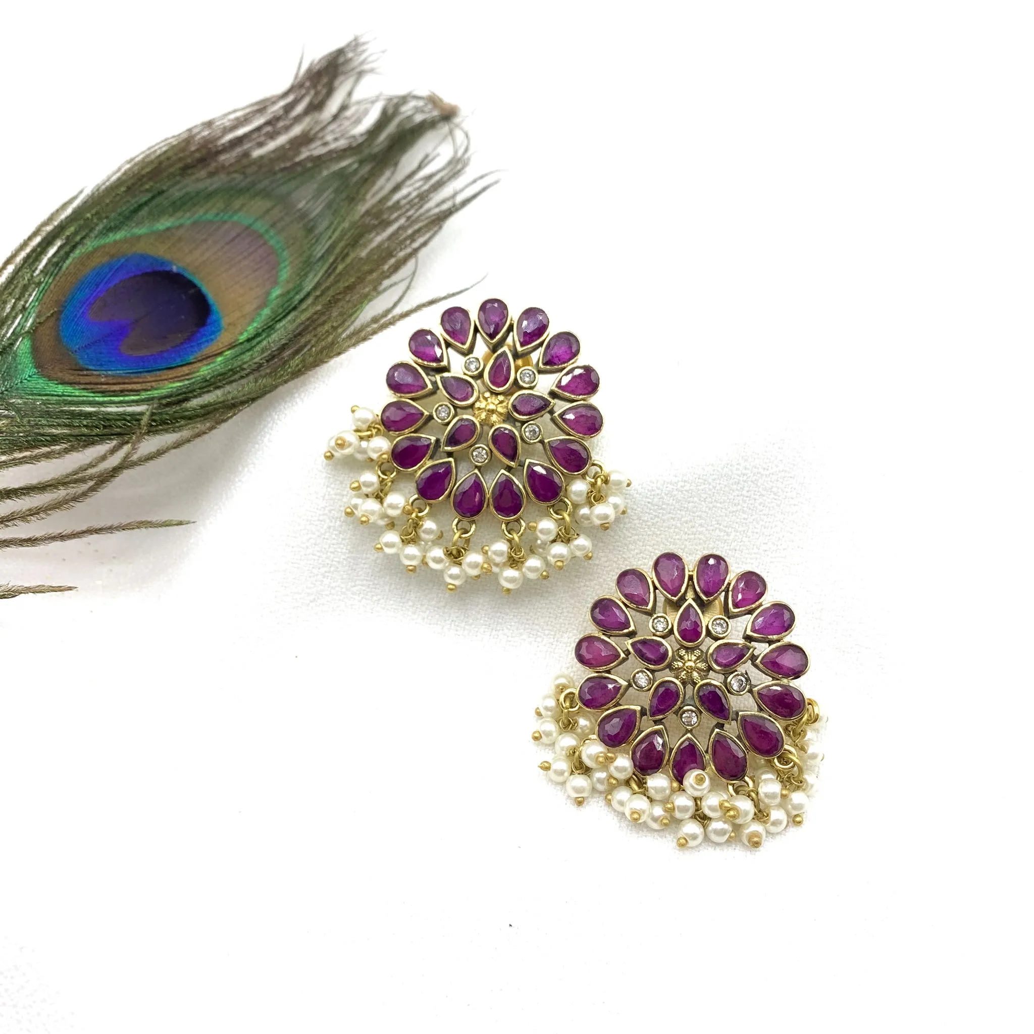 Exquisite Amrapali Victorian Style Stud Earring with Ruby Red stones