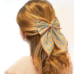 Fable Bow-Large Size - Checks  Laguna   Wheat