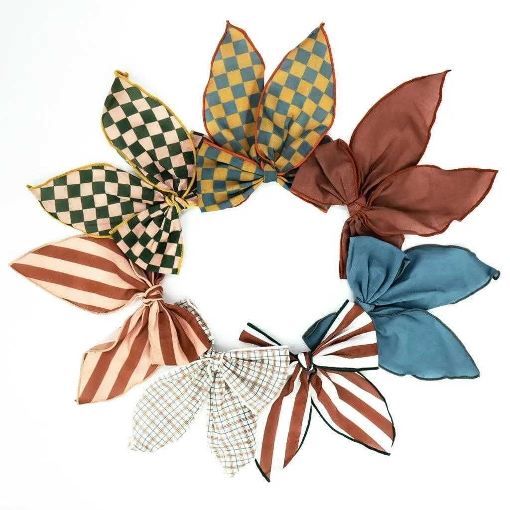 Fable Bow-Large Size - Checks  Laguna   Wheat