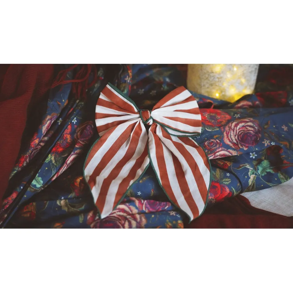 Mid-Size Fable Bow in Striped Atlas and Tierra Pattern