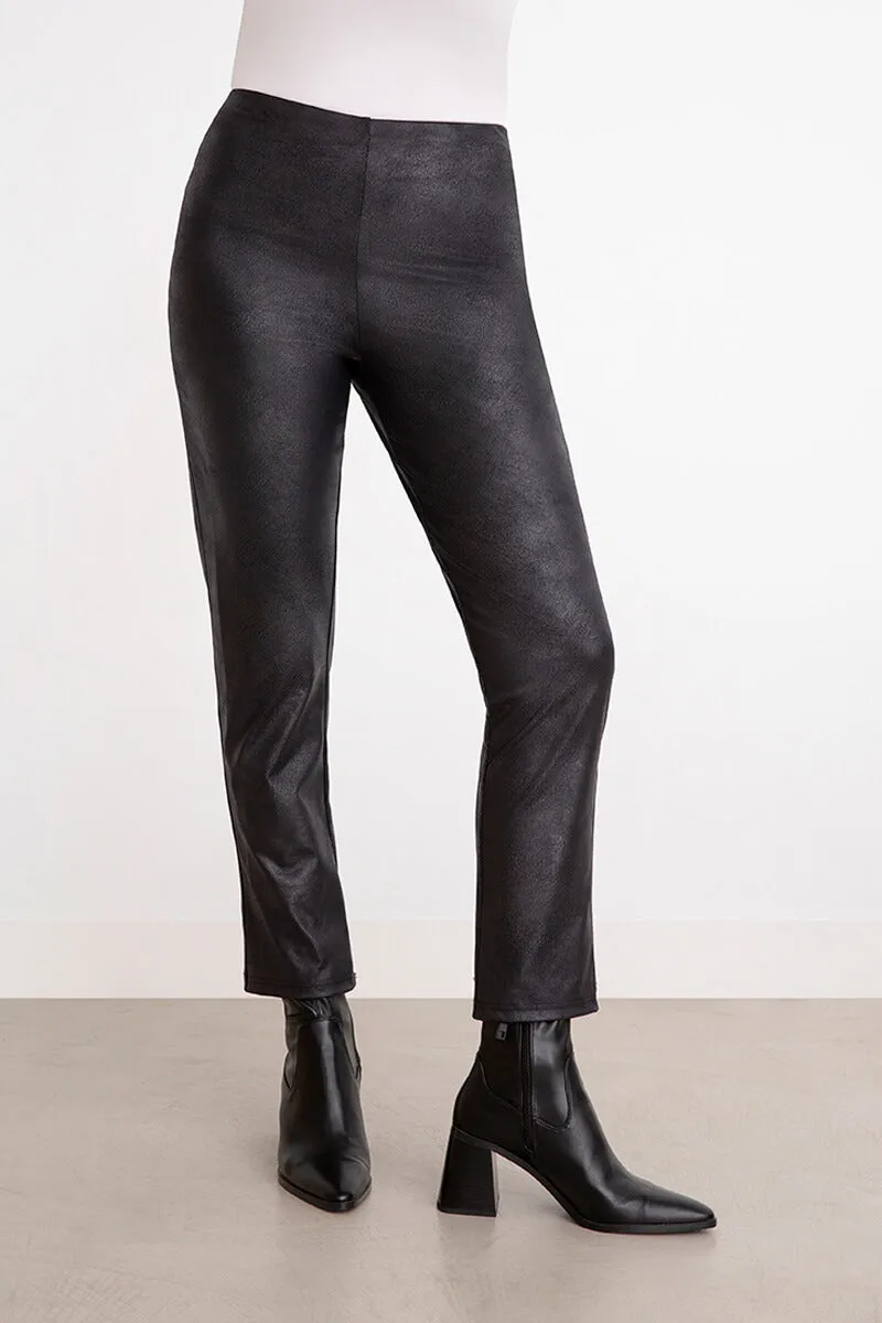 Onyx Faux Leather Mid-Length Narrow Pants
