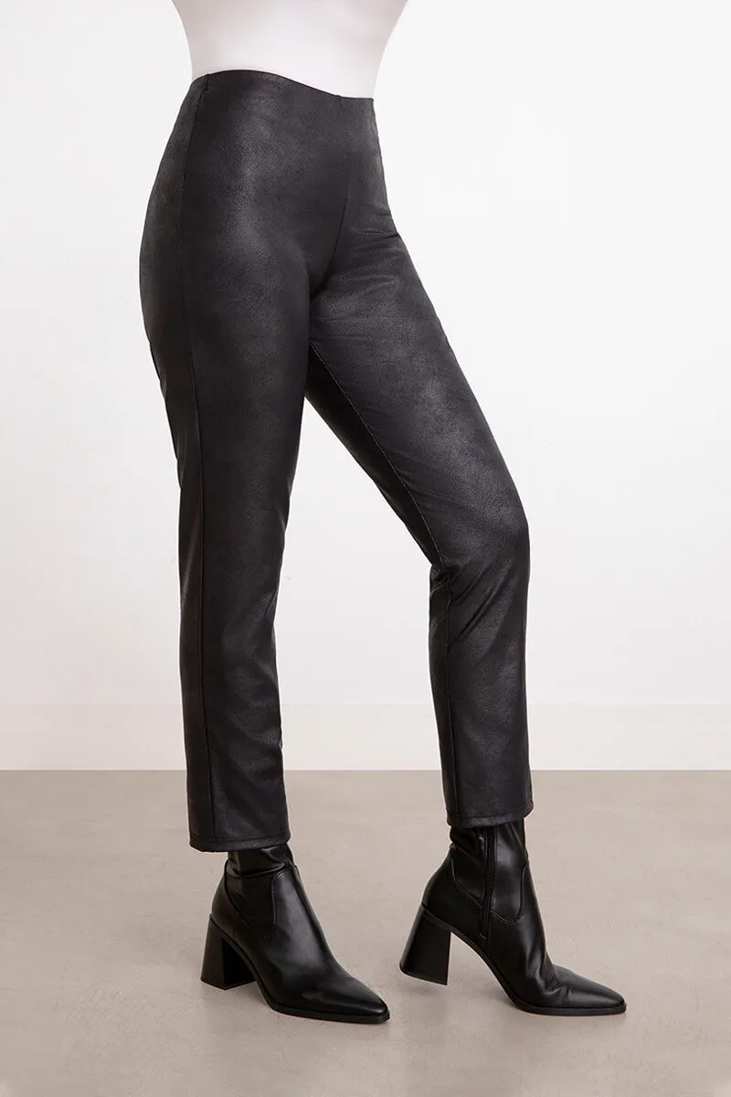 Onyx Faux Leather Mid-Length Narrow Pants