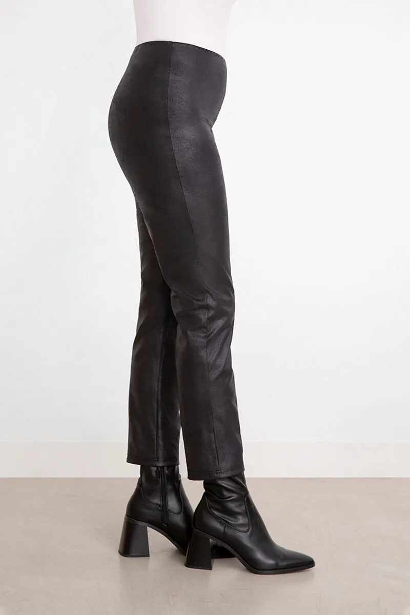Onyx Faux Leather Mid-Length Narrow Pants