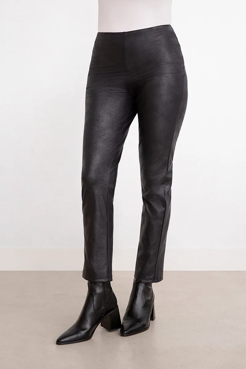 Onyx Faux Leather Mid-Length Narrow Pants