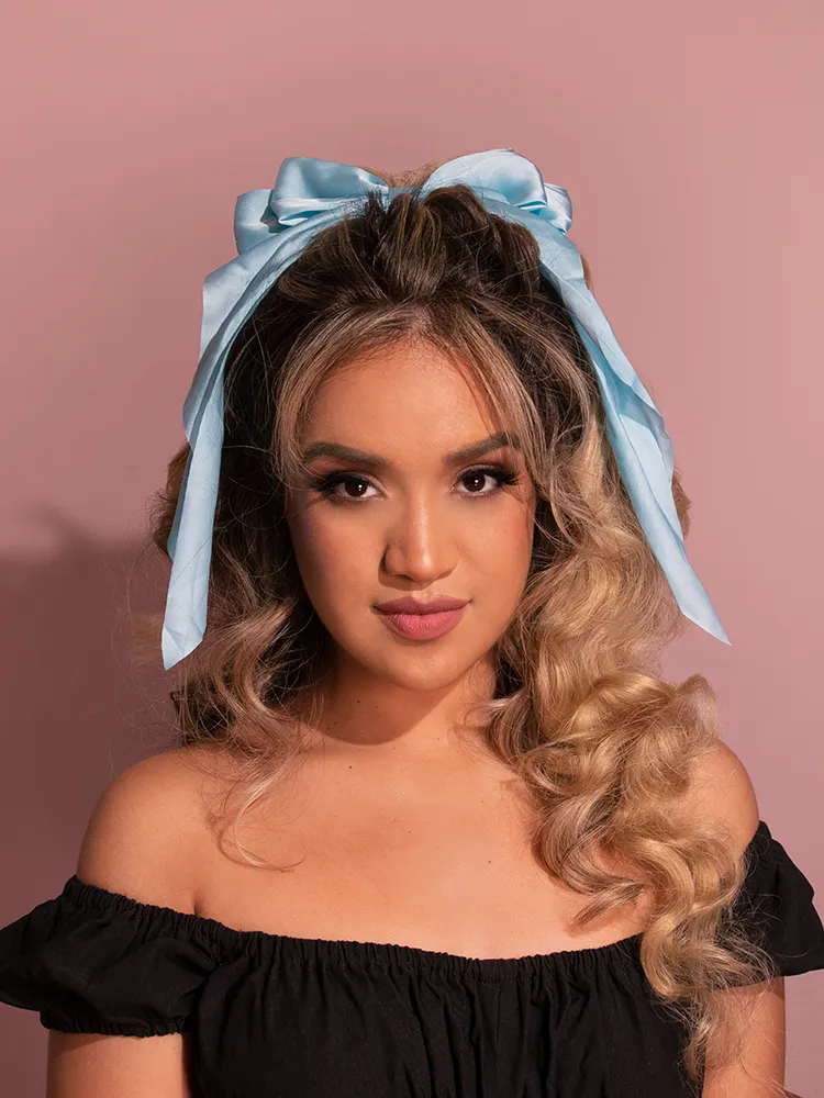 FINAL SALE - Large Satin Hair Bow in Sky Blue