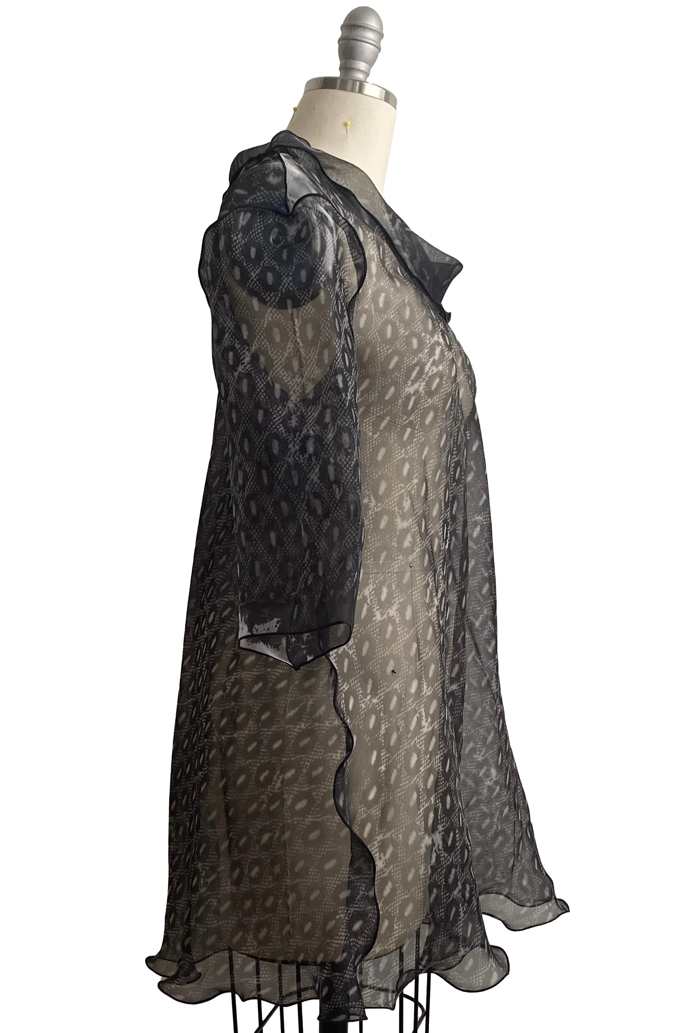 Fiona #5 Bias Tunic in Silk Organza Lace Print - Black & Grey - Medium & Large