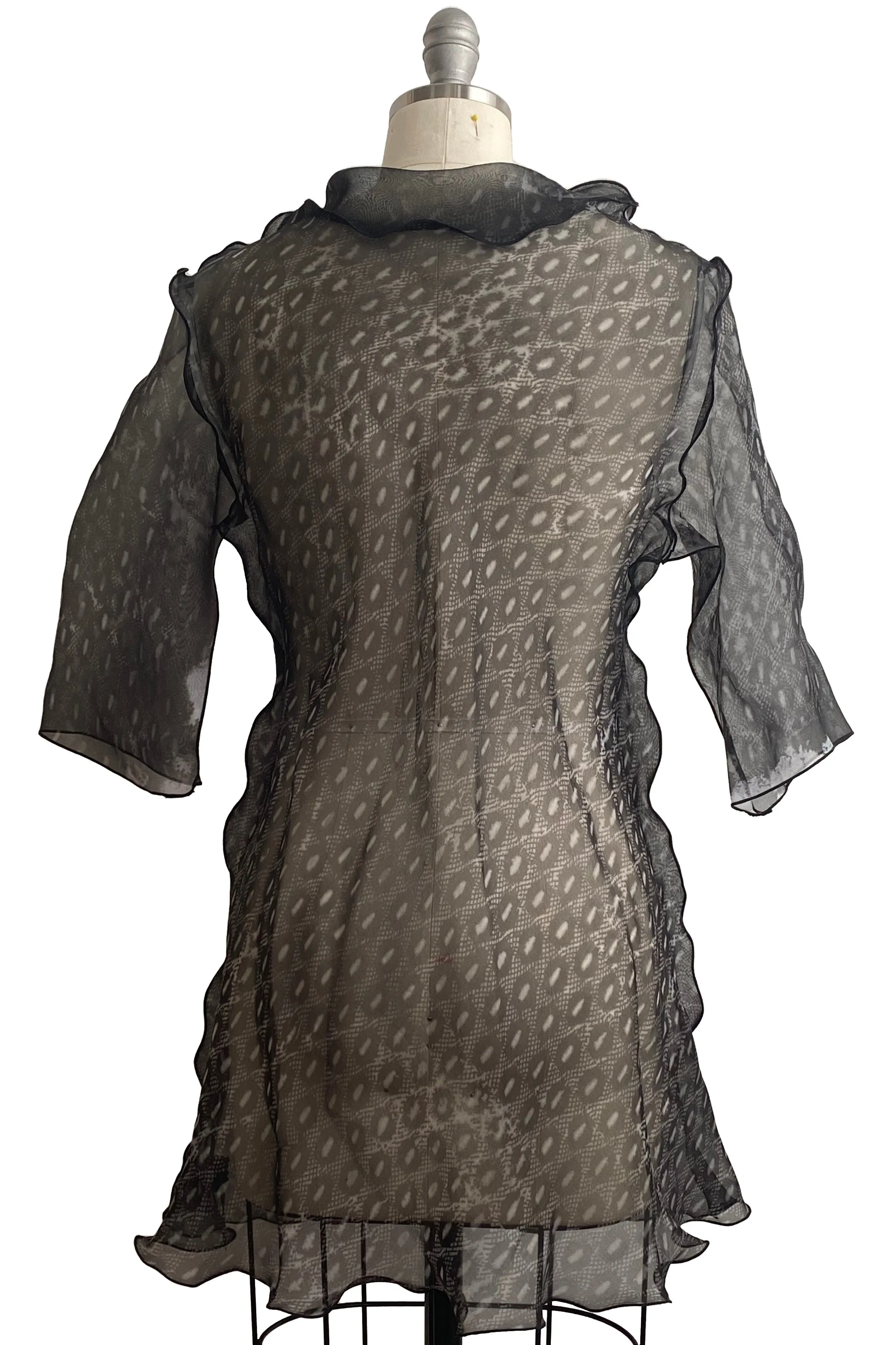 Fiona #5 Bias Tunic in Silk Organza Lace Print - Black & Grey - Medium & Large