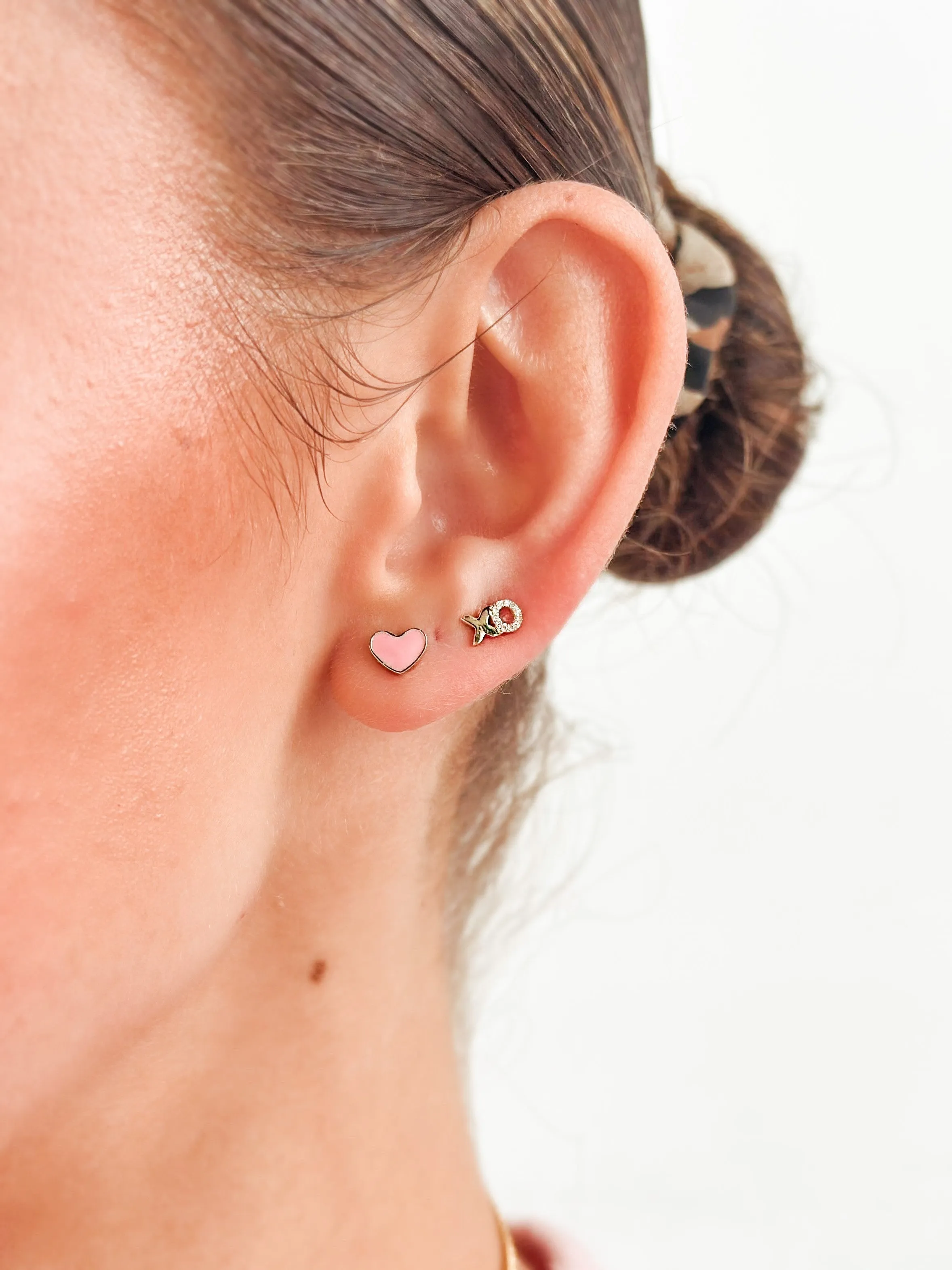 FUSE by Roset - 10K Gold Pink Hearts Studs "XO, ROSET"