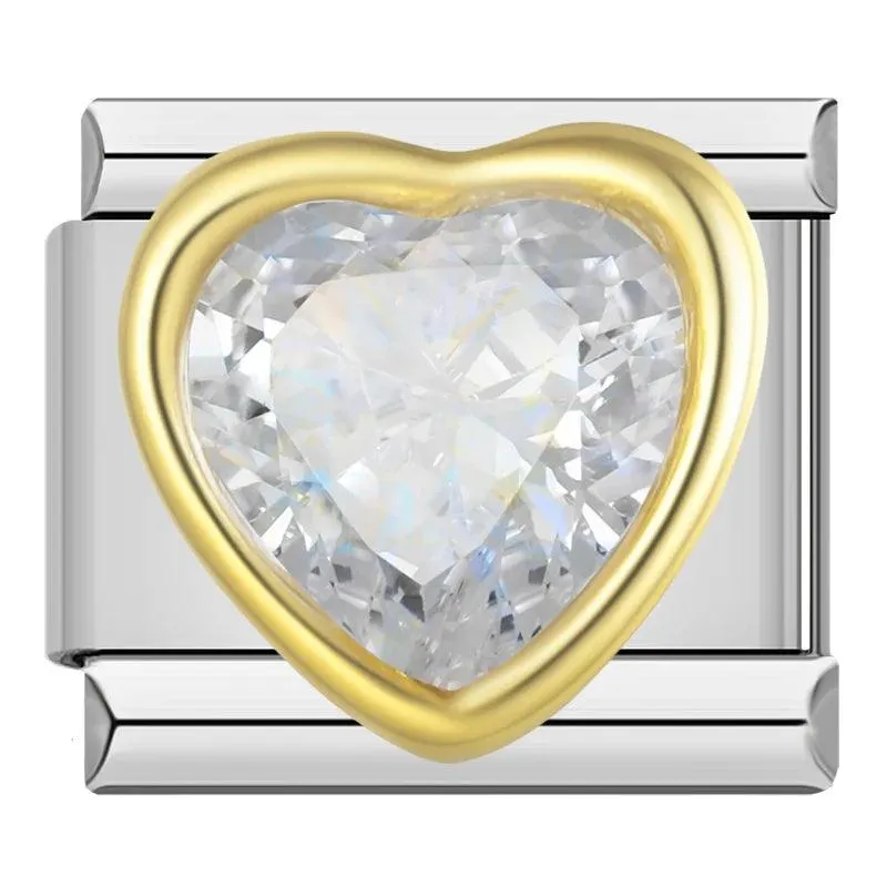 Gold Heart with Large White Stone