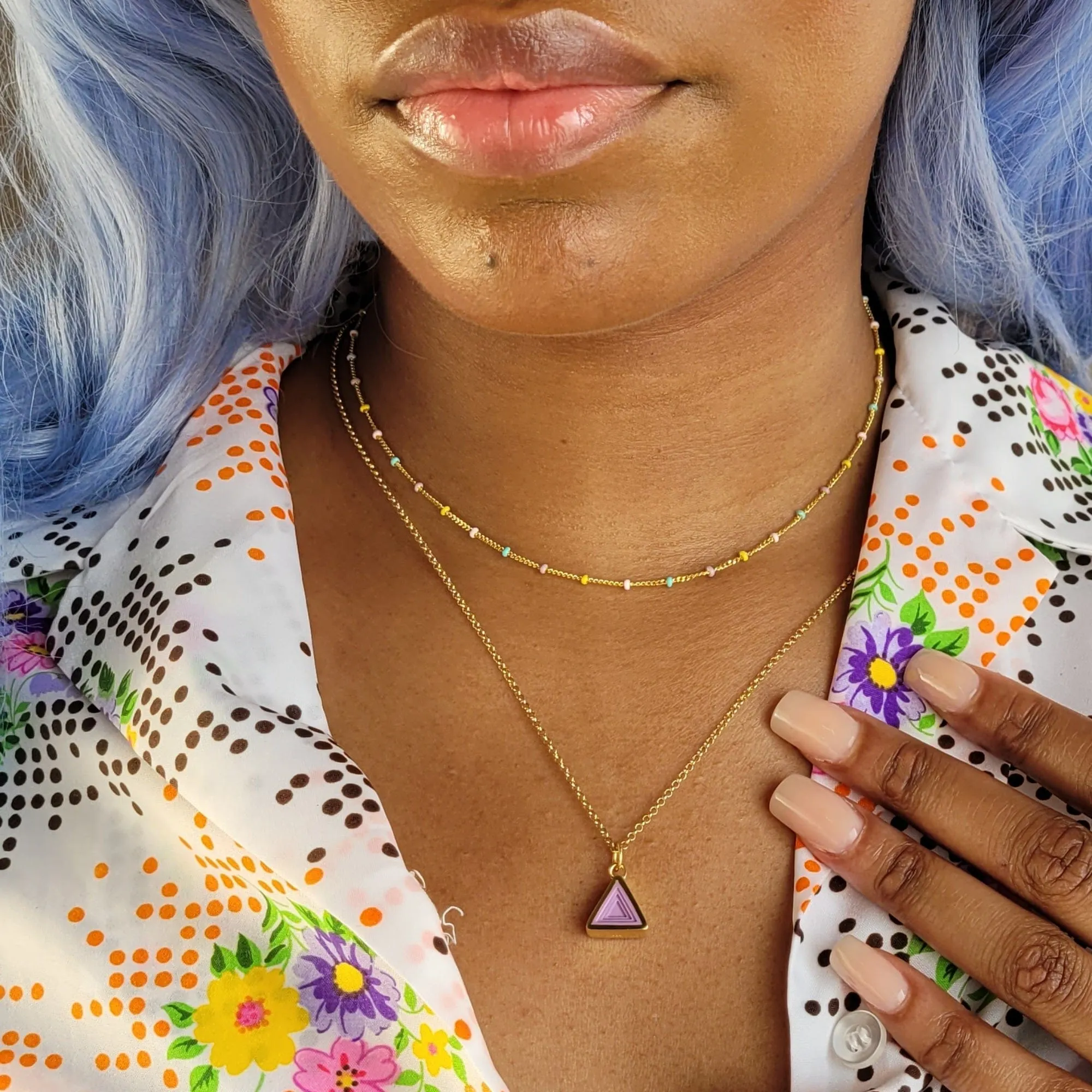 Gold Plated Geometric Purple Triangle Charm Necklace