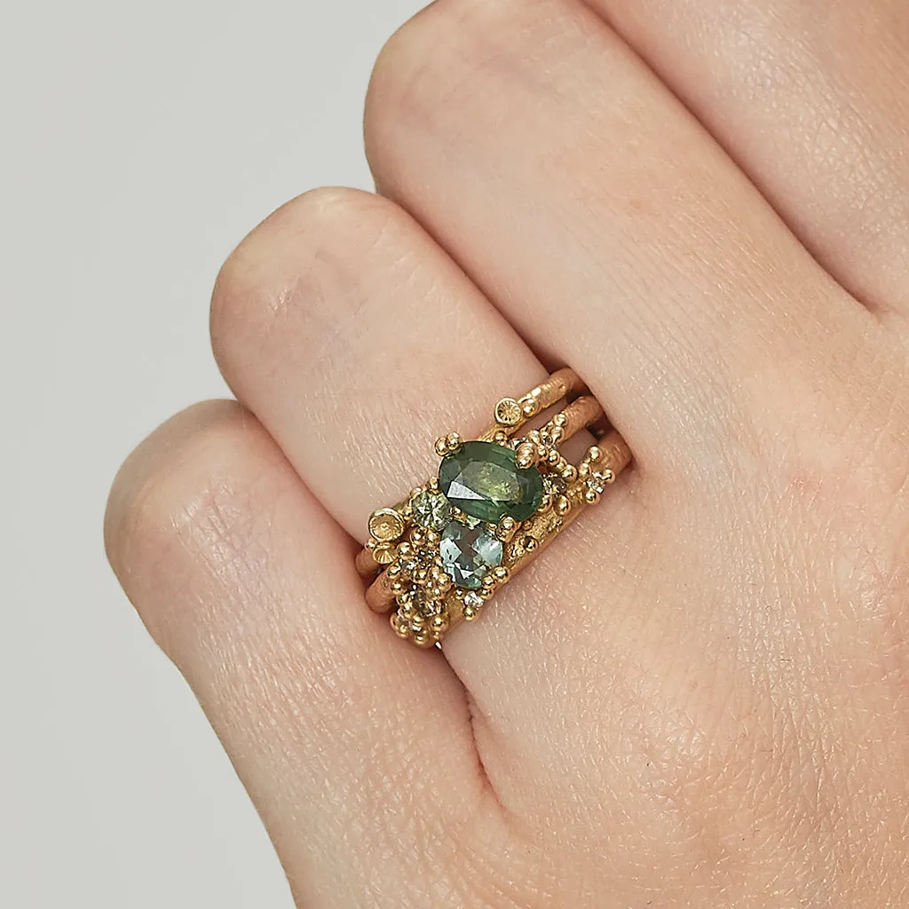 Green Sapphire and Diamond Encrusted Ring Stack