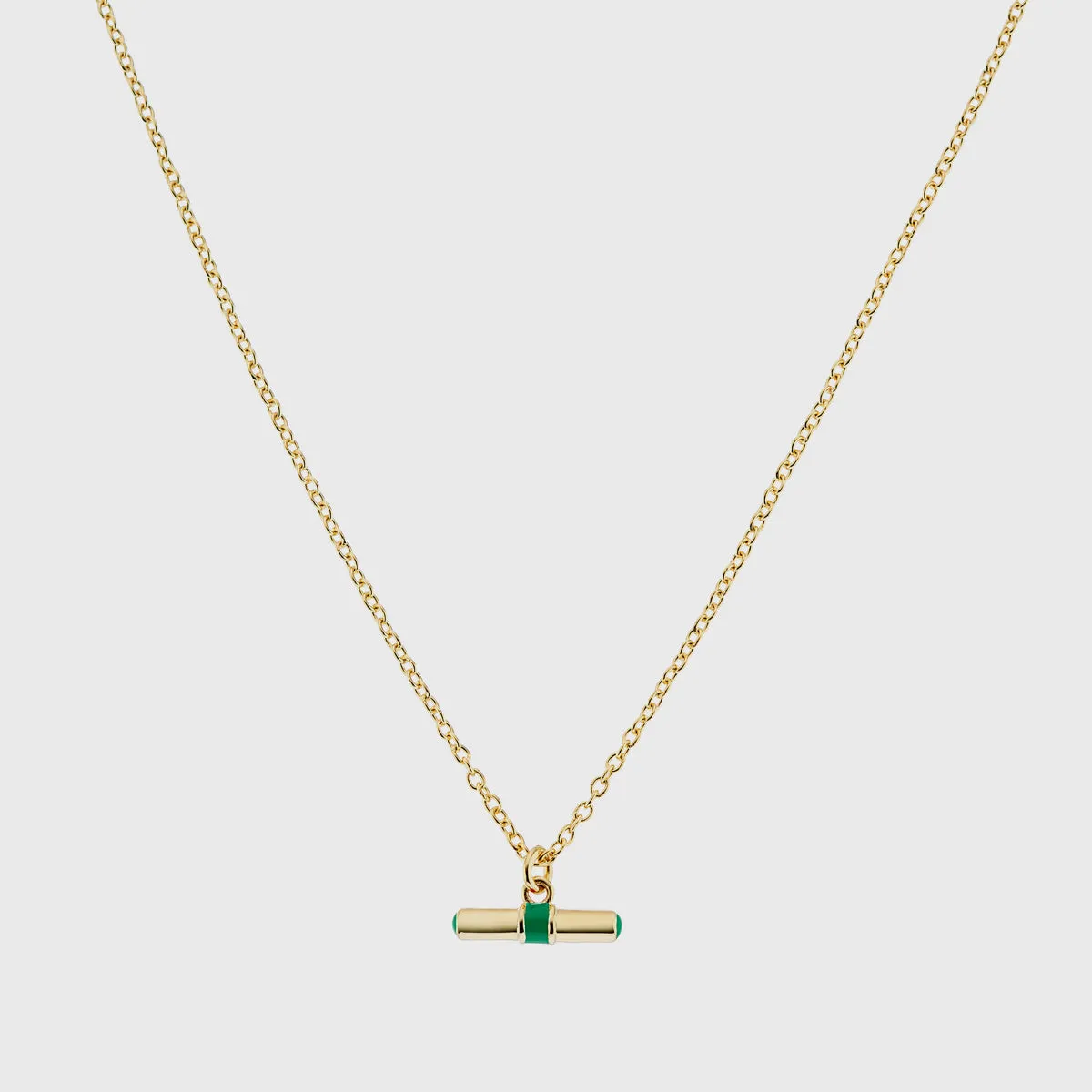 Elegant Havana Gold and Apple Green Enamel T-Bar Necklace for Stylish Accessories