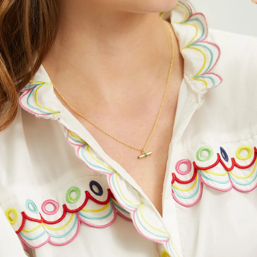 Elegant Havana Gold and Apple Green Enamel T-Bar Necklace for Stylish Accessories
