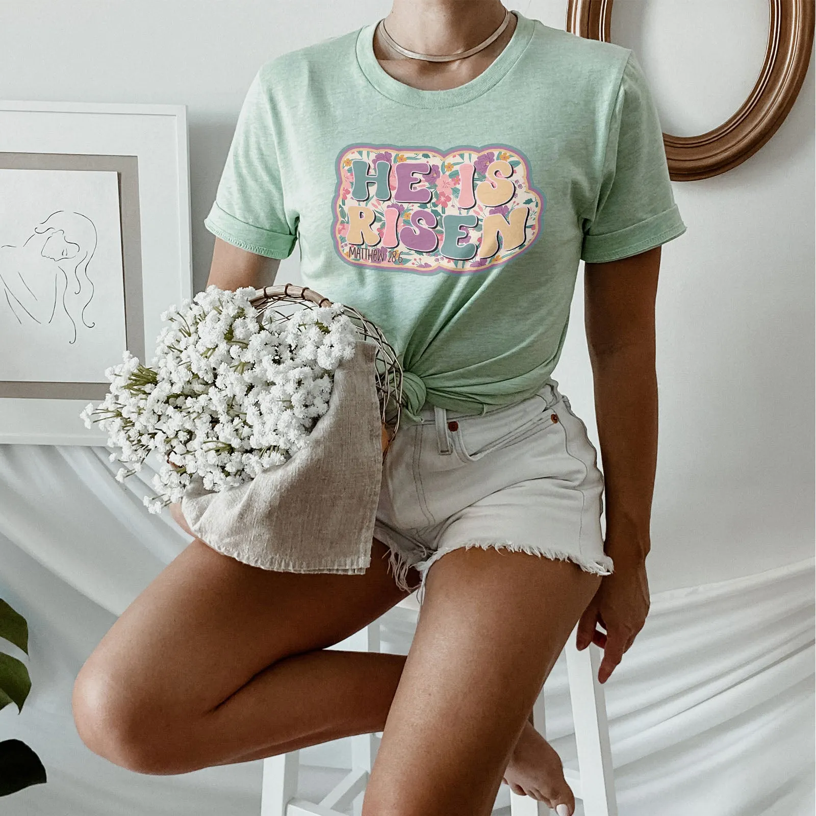 He Is Risen Design Retro Easter Tee