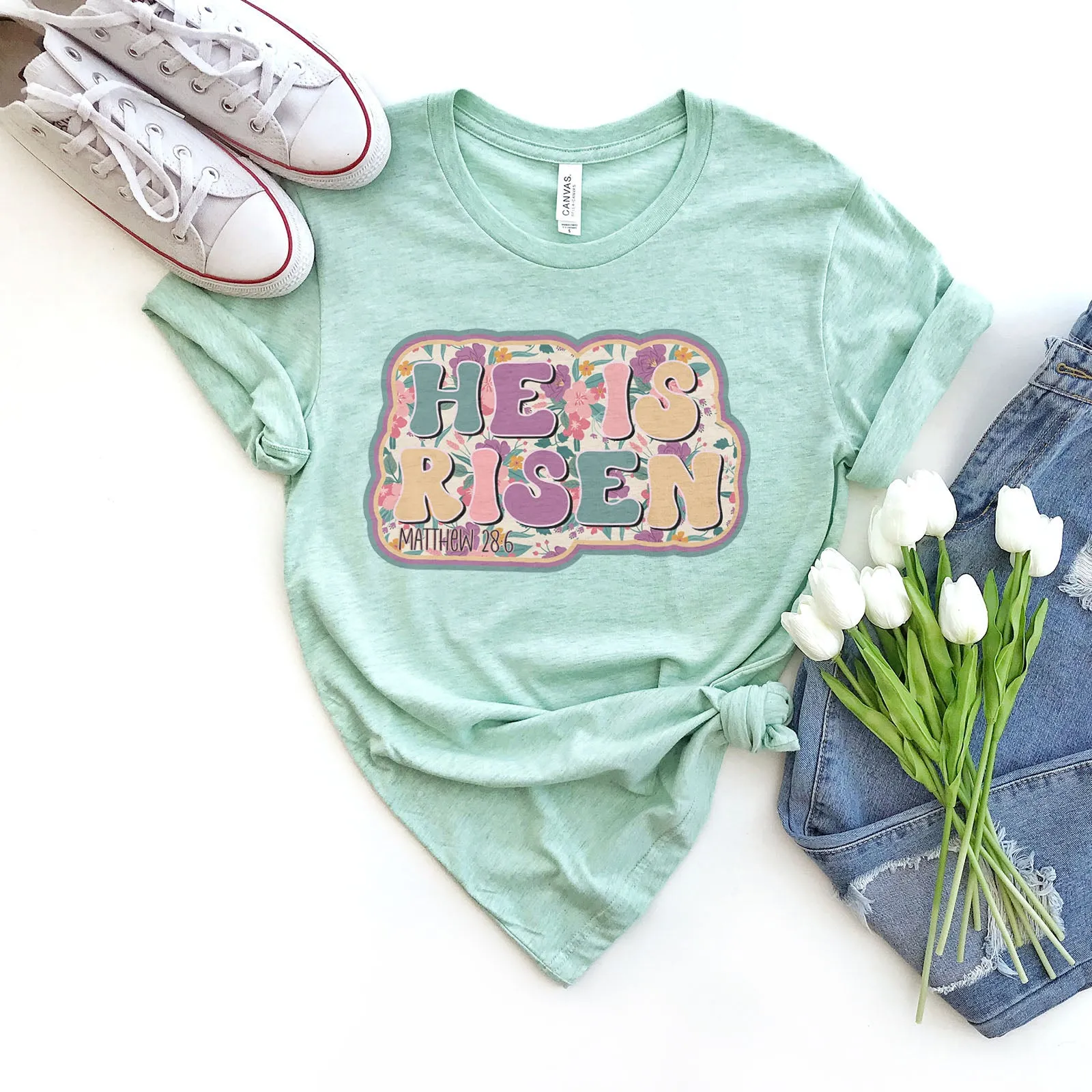 He Is Risen Design Retro Easter Tee