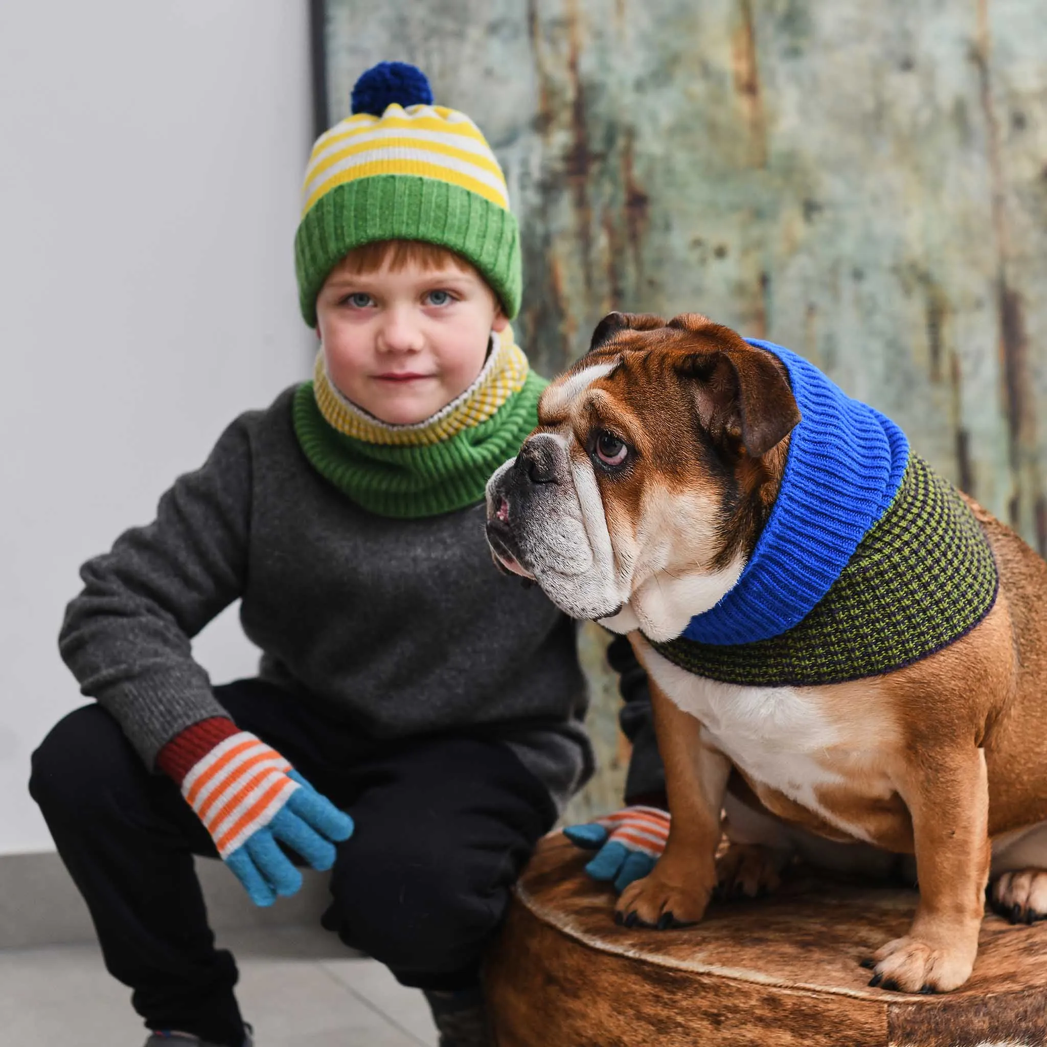 Kids' Marine Blue & Green Stripe Lambswool Snood