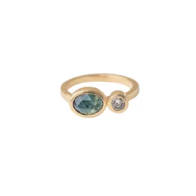 Maria - Sapphire Ring with Salt and Pepper Diamond