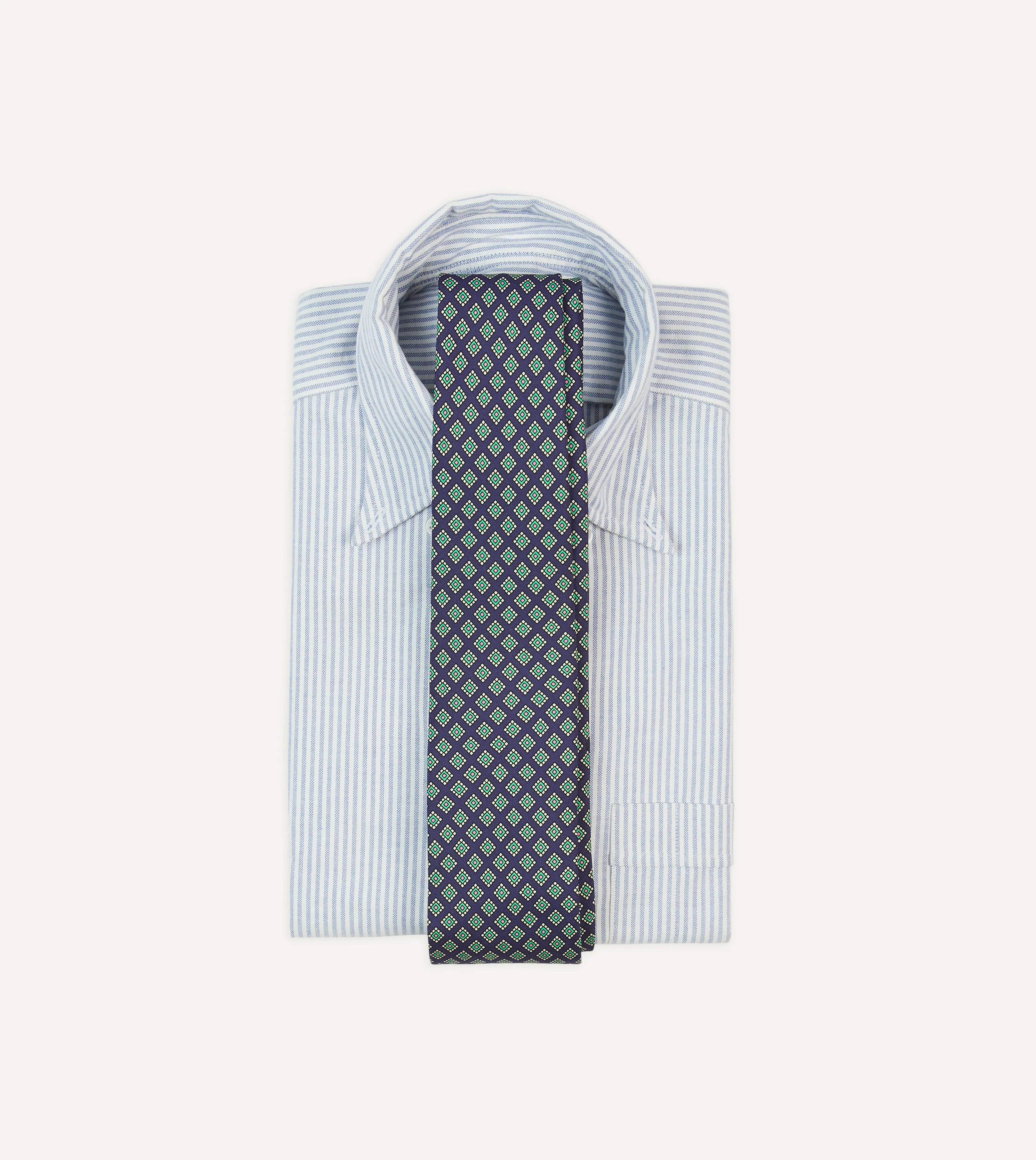 Navy Square Medallion Self-Tipped Silk Tie