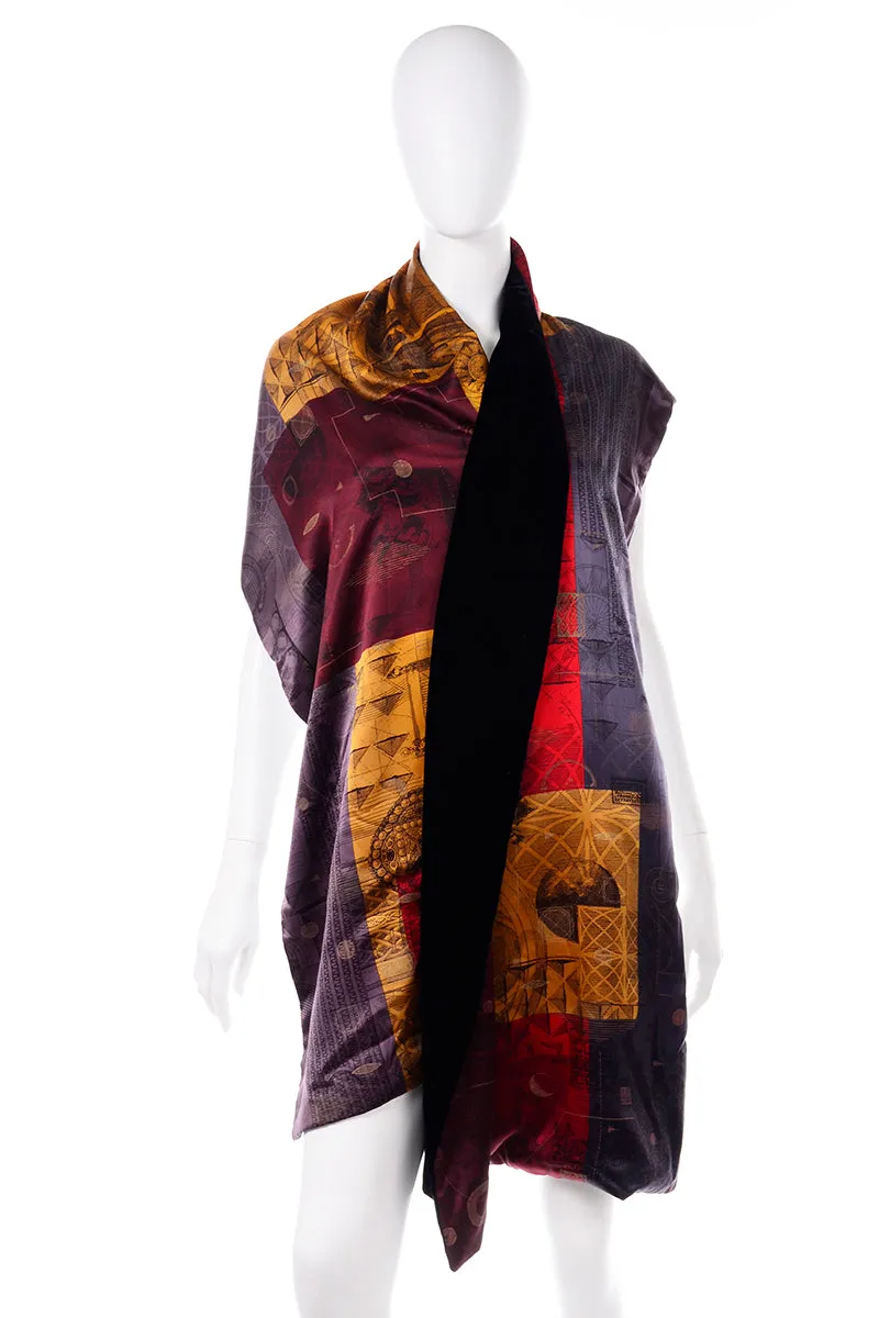 Neil Bottle for Harrods Vintage Hand Stenciled Velvet Silk Collage Wrap