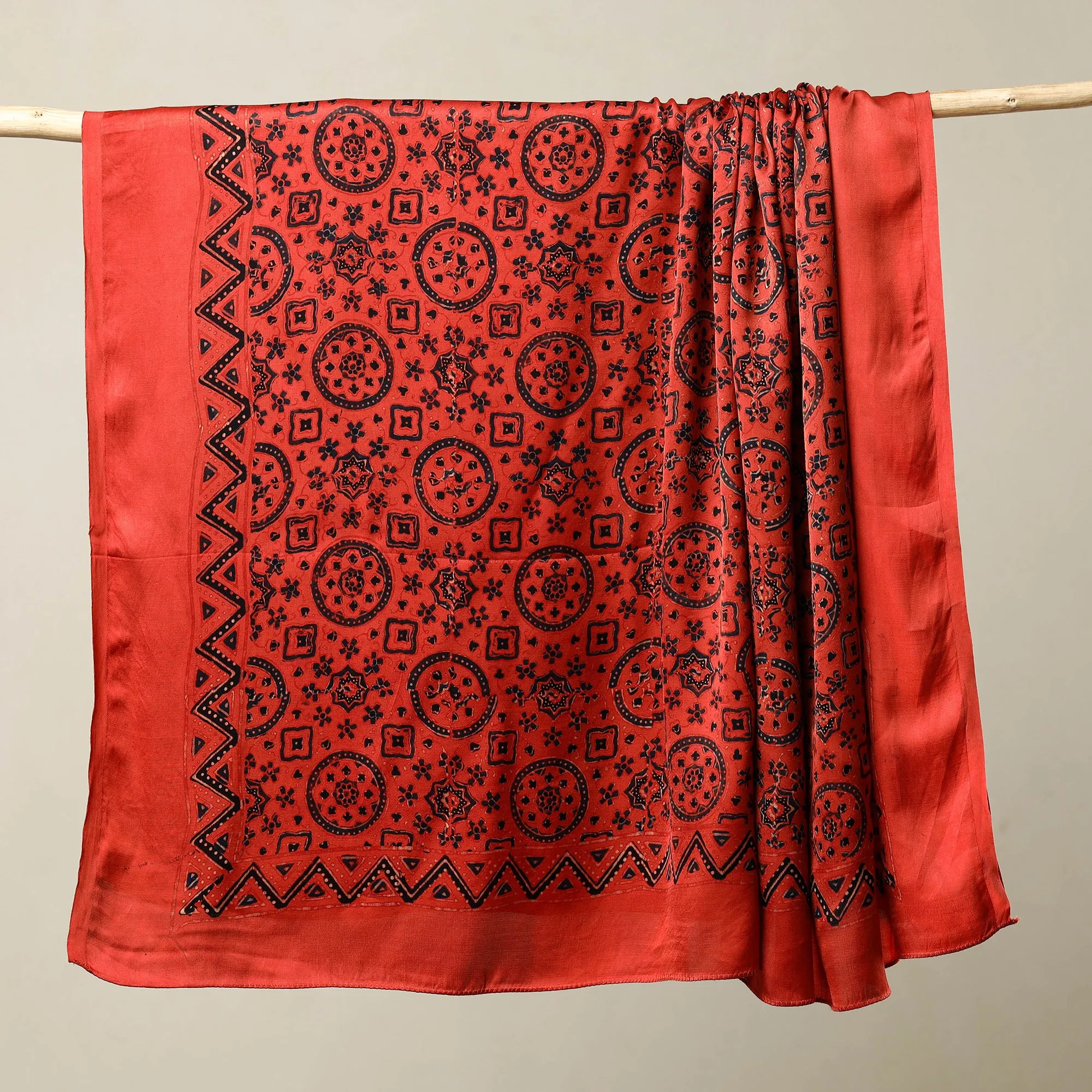 Orange - Ajrakh Block Printed Modal Silk Scarf