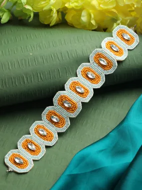 Orange Coloured & Gold-Toned Beaded Sequinned Headband