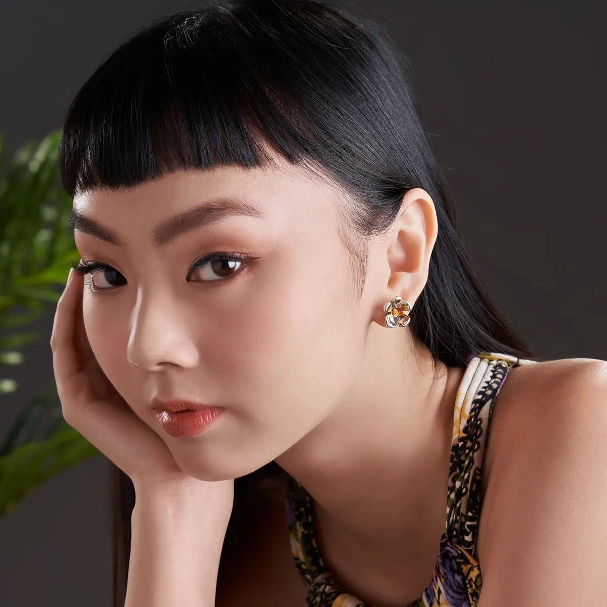 Orchid Garden Large Stud Earrings - Sterling Silver - Ruby