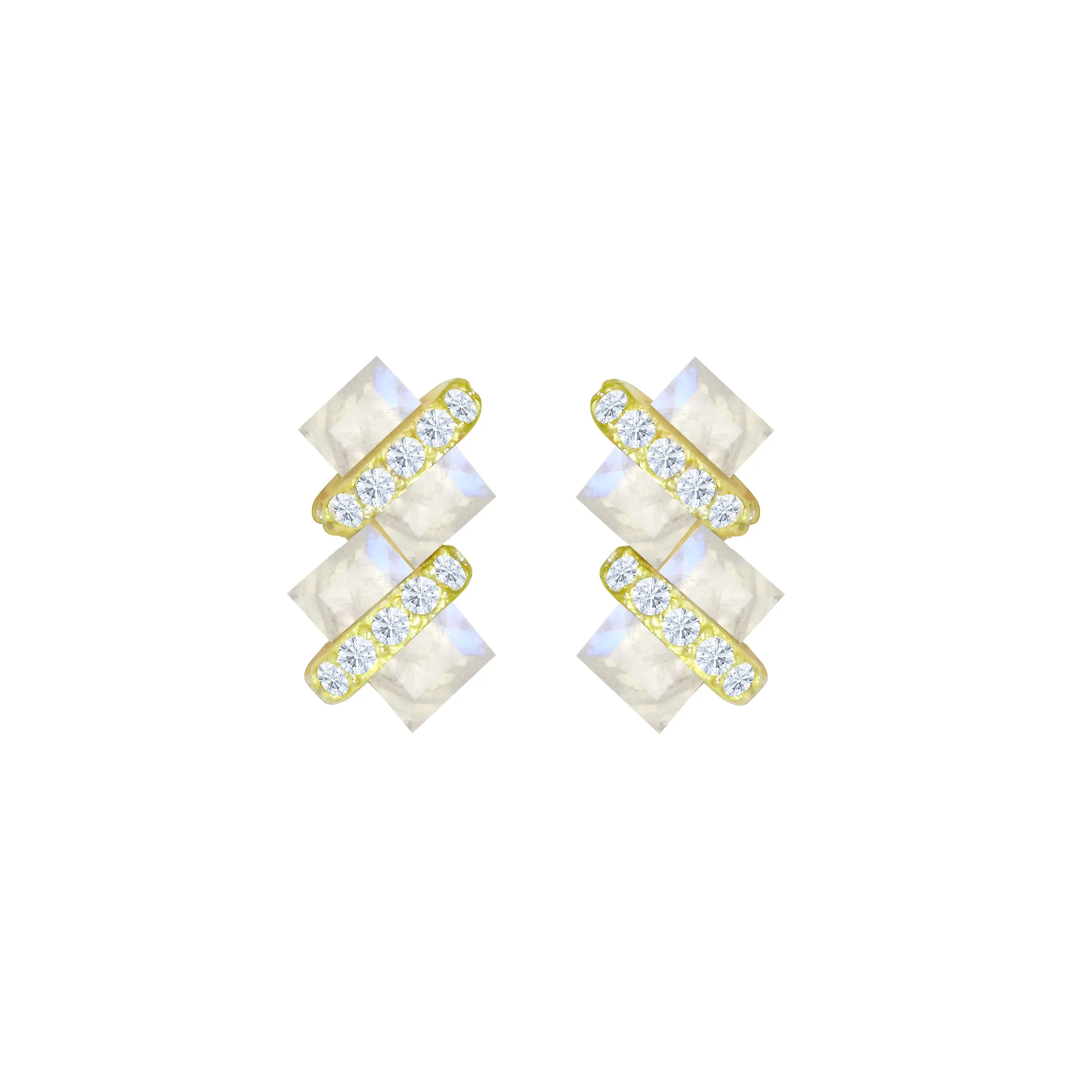 Pavé Wrapped Double Baguette Gemstone Stud Earrings