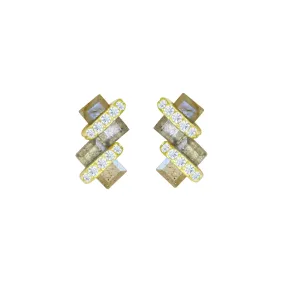 Pavé Wrapped Double Baguette Gemstone Stud Earrings