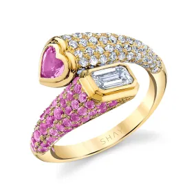 PINK SAPPHIRE & DIAMOND MIXED BYPASS PINKY RING