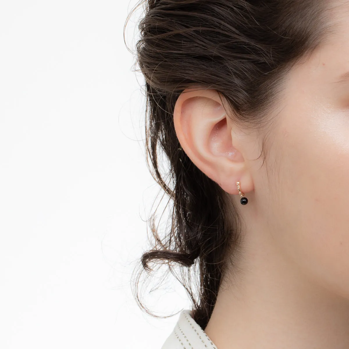 "Sea Anemone" Onyx Huggie Hoop Earring Extra Small size