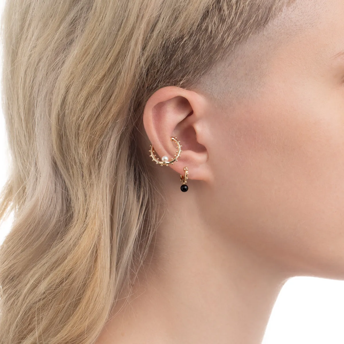 "Sea Anemone" Onyx Huggie Hoop Earring Extra Small size