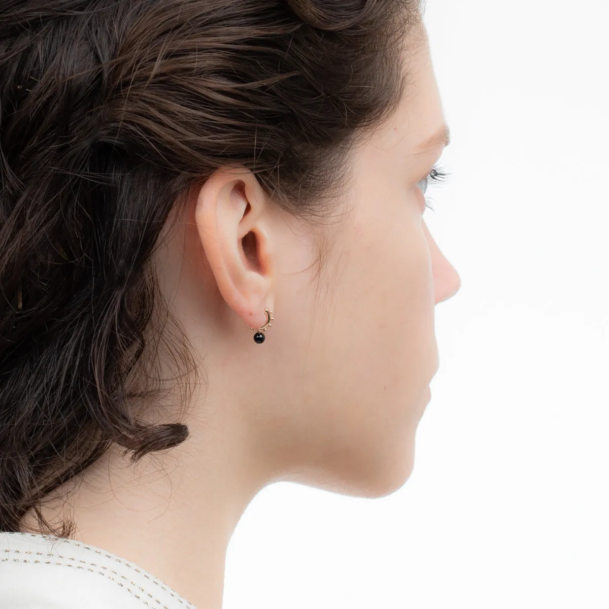 "Sea Anemone" Onyx Huggie Hoop Earring Extra Small size