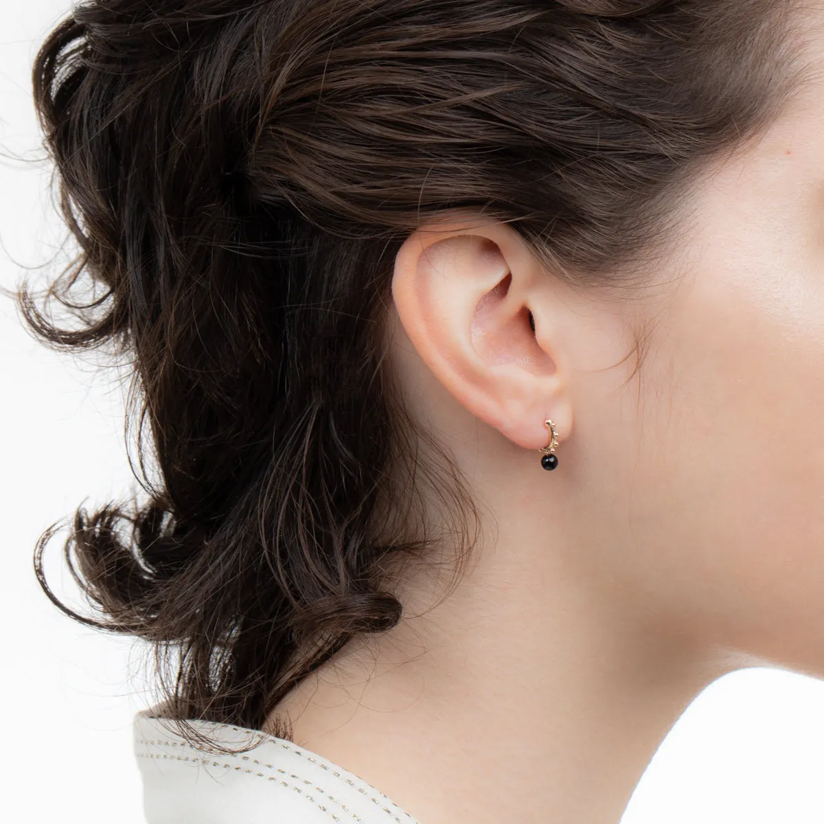 "Sea Anemone" Onyx Huggie Hoop Earring Extra Small size